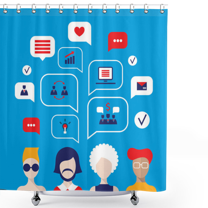 Personality  Social Network Concept People Avatars With Speech Bubbles Shower Curtains