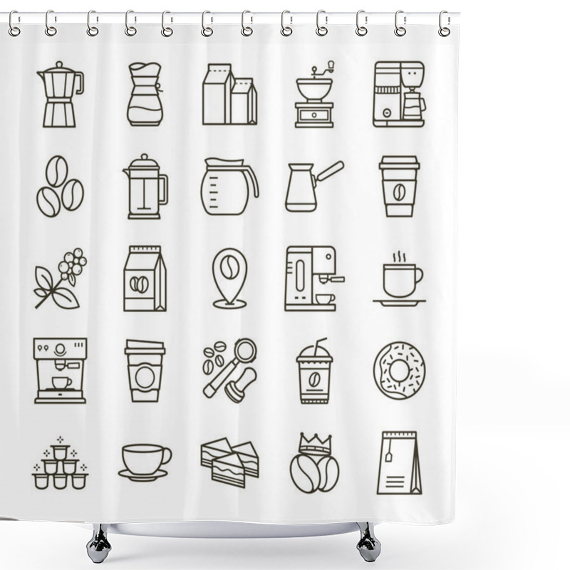 Personality  Simple Set Of Coffee Related Vector Line Icons. Collection Coffee Icons In Thin Line Style. Cafe Vector Icons. Vector Illustration Shower Curtains