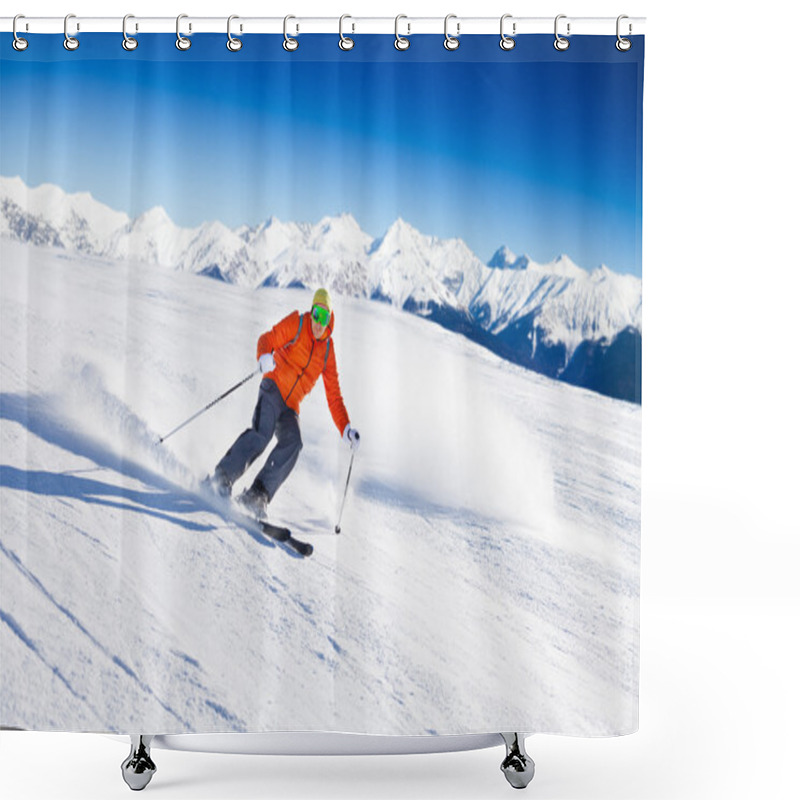 Personality  Skier In Mask Slides Fast Shower Curtains