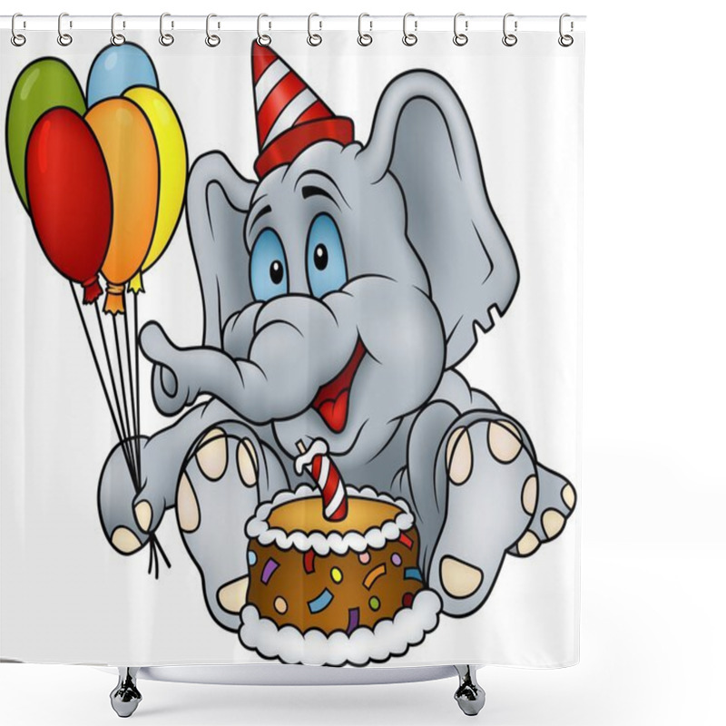 Personality  Sitting Elephant And Birthday Cake Shower Curtains