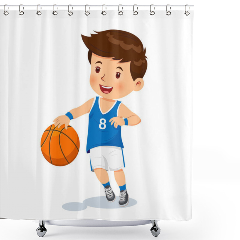 Personality  Vector Illustration Of Cute Boy Playing Basketball On White Background Shower Curtains