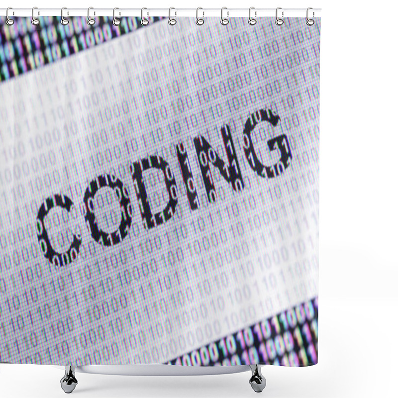 Personality  Coding Icon In The Screen With Binary Code ( Array Of Bits ). 3D Illustration. Shower Curtains