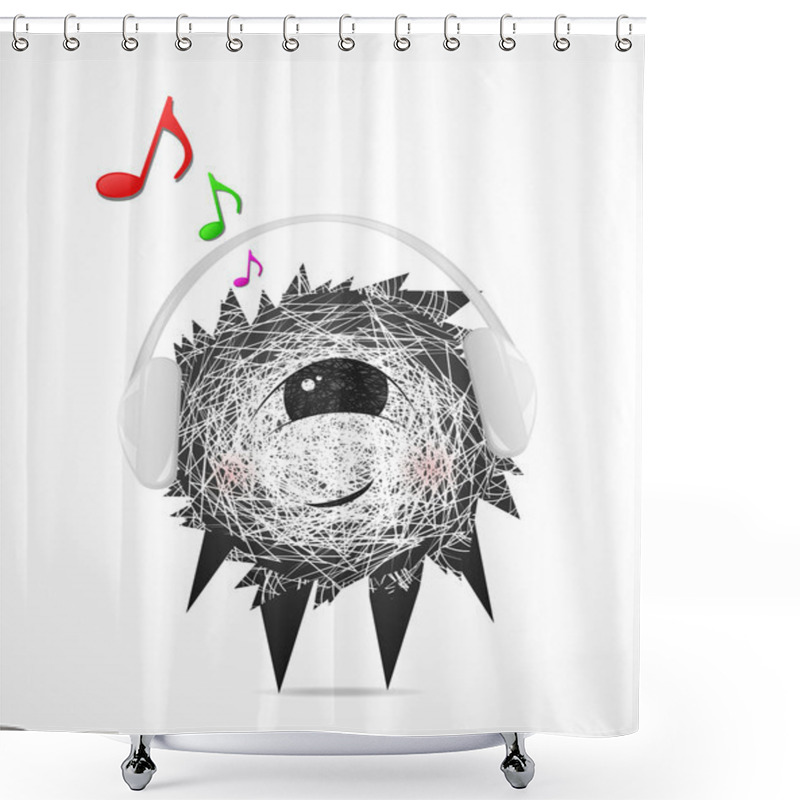 Personality  Fluffy In Headphones Shower Curtains