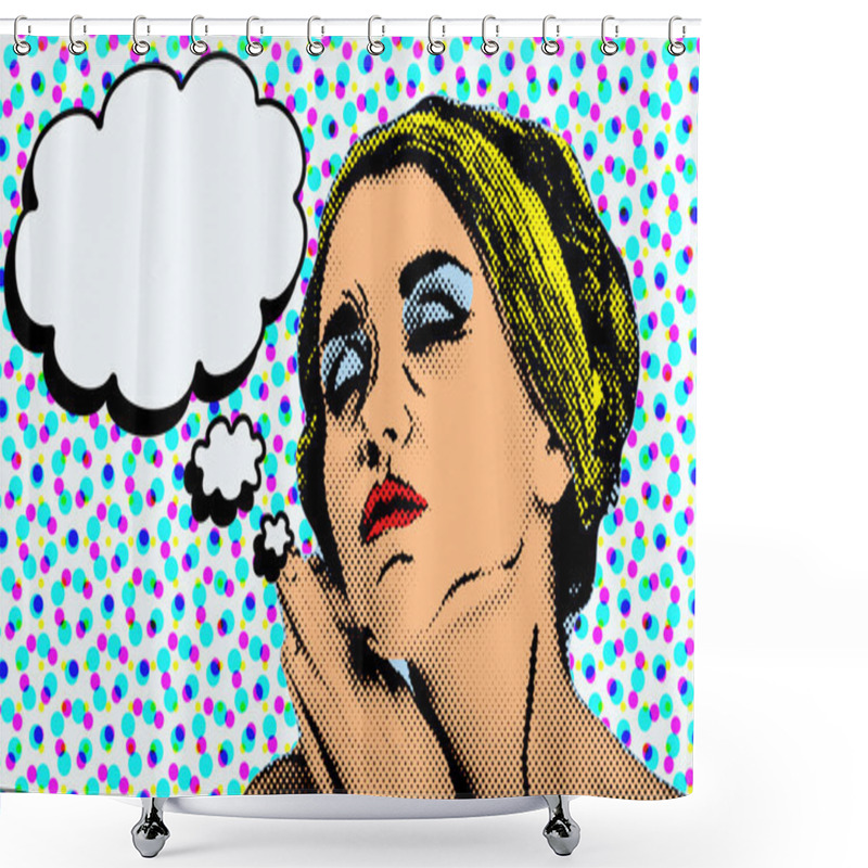 Personality  Pop Art Comic Style Woman With Speech Bubble Shower Curtains