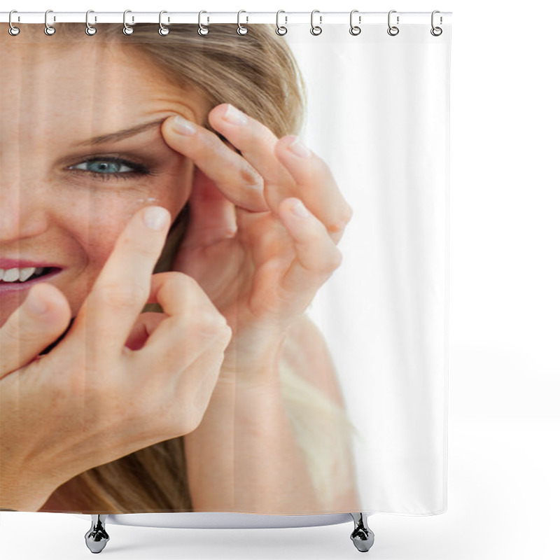 Personality  Charming Woman Putting A Contact Lens Shower Curtains