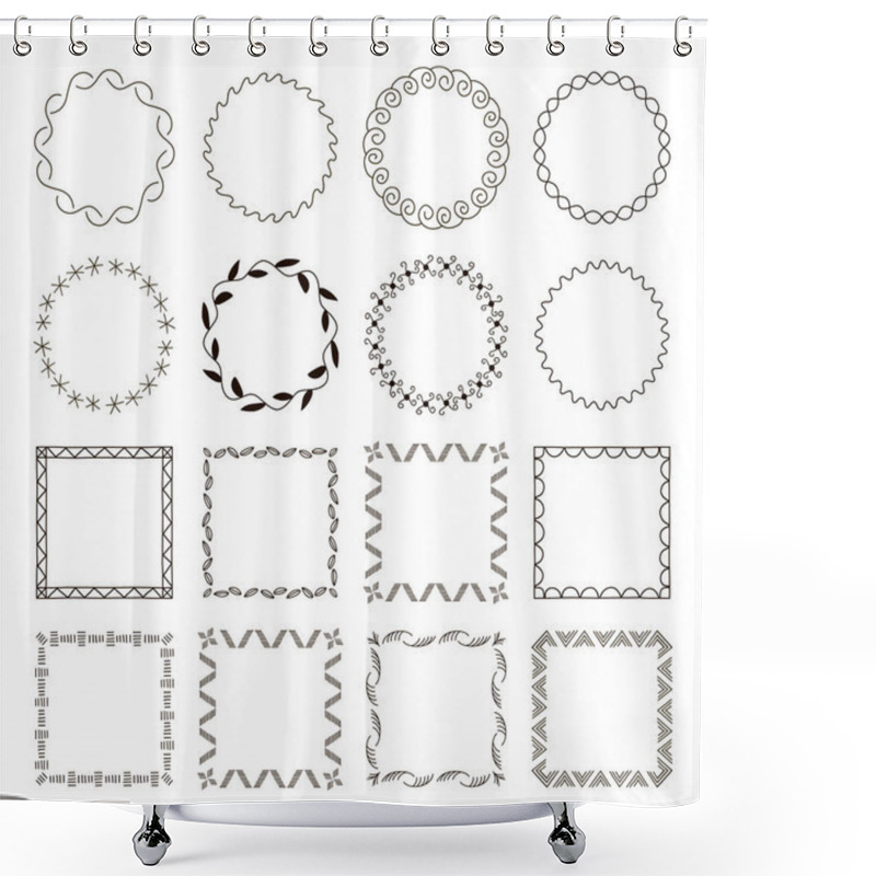 Personality  Set Of 16 Abstract Simple Geometric Frames. Round And Square Shapes Shower Curtains