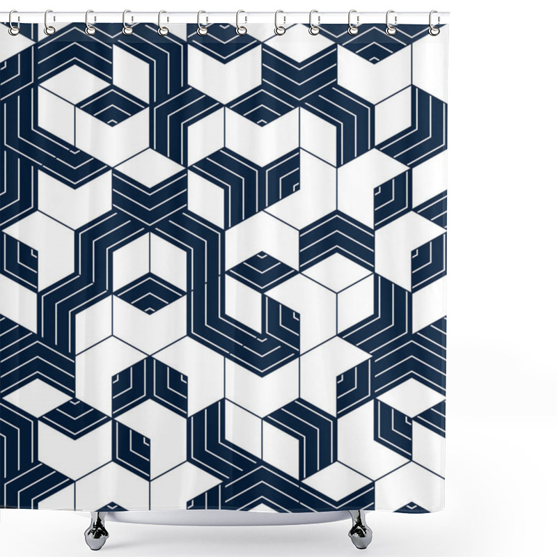 Personality  Abstract Geometric Pattern With Blue Lines On White Background. Seamless Linear Rapport. Vector Pattern To Fill The Background. Shower Curtains