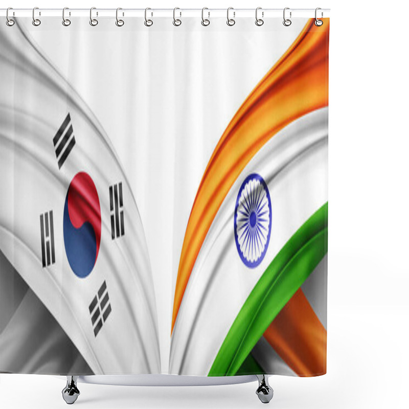 Personality  South Korea Flag And India Flag Of Silk-3D Illustration Shower Curtains