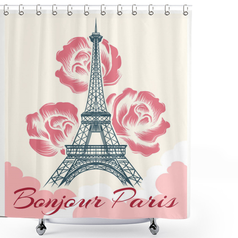 Personality  Bonjour Or Hello Paris Retro Poster Shower Curtains