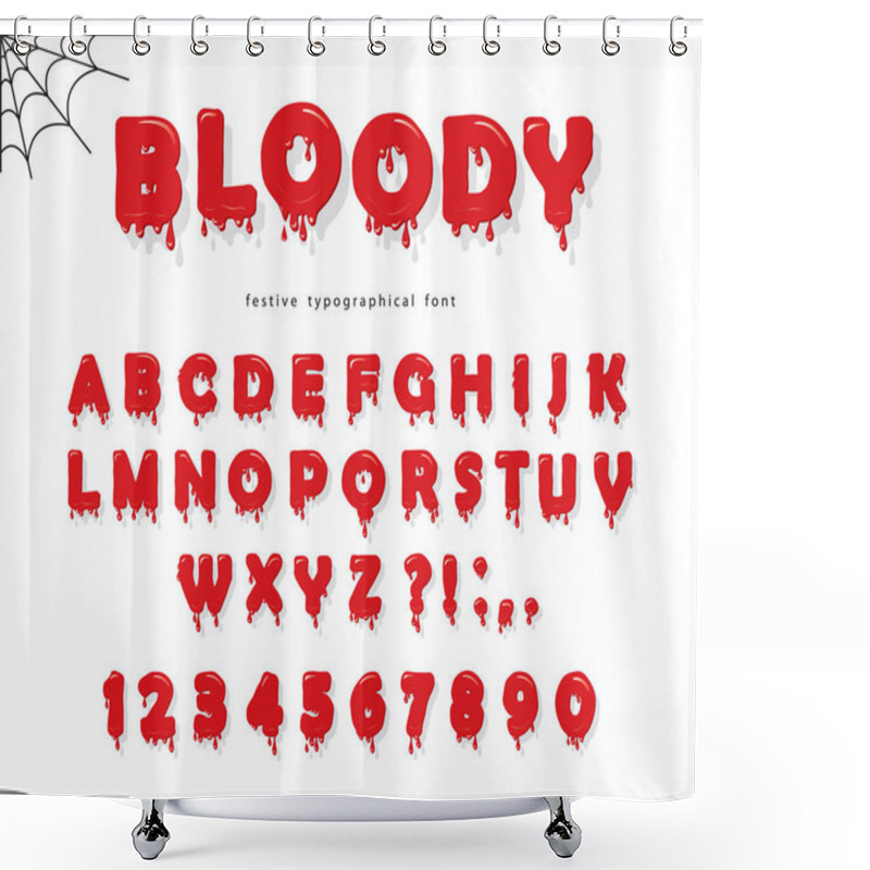 Personality  Halloween Blood Font. Abc Bright Red Liquid Letters And Numbers. For Banners, Posters Shower Curtains