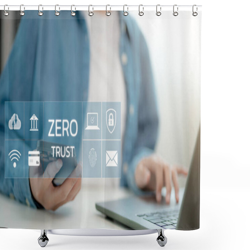 Personality  Zero Trust Security Concept, Businessmen With Virtual Zero Trust Icon For Business Information Security Network. Zero Trust Security For Network Data Business Information Shower Curtains