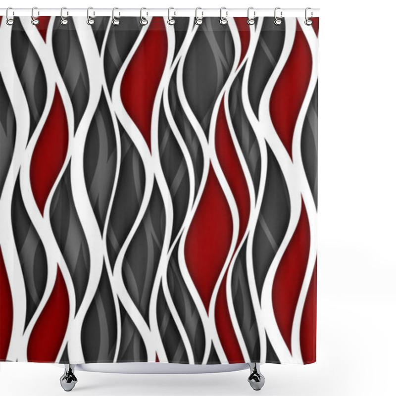 Personality  Seamless Maroon Grey Pattern With Abstract Waves Ornament, Curly Background, Stylish Graphic Design Shower Curtains