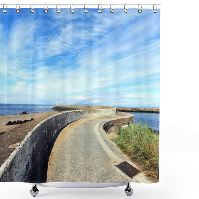 Personality  Girvan, Scotland, A Pier Leading To The Old Lightouse Shower Curtains