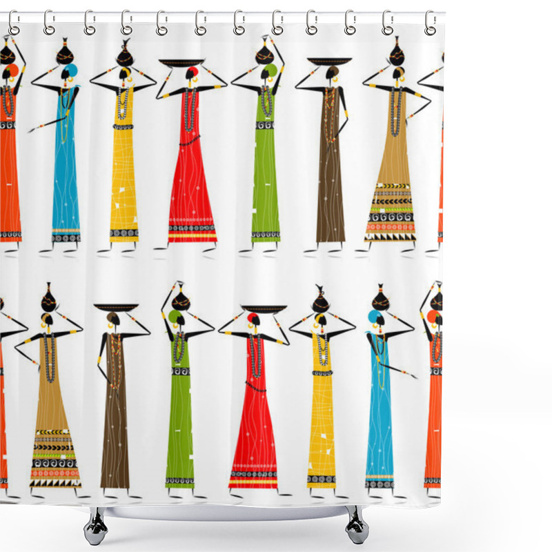 Personality  Ethnic Women With Jugs, Seamless Background For Your Design Shower Curtains