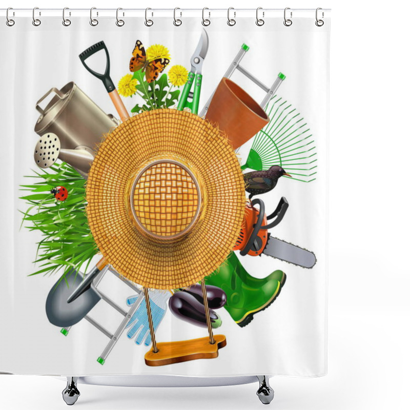 Personality  Vector Garden Concept With Hat Shower Curtains