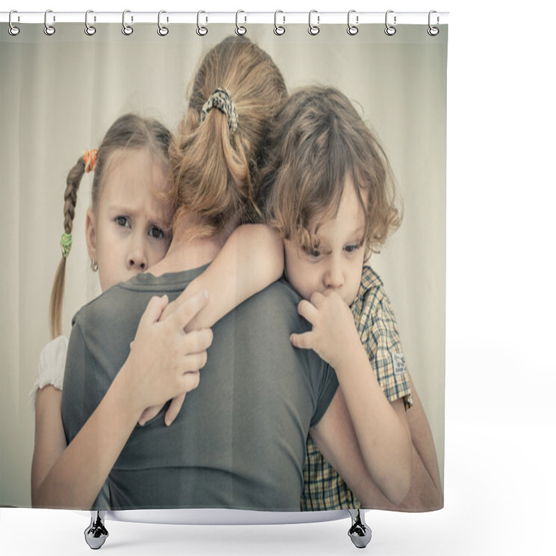 Personality  Sad Children Hugging His Mother Shower Curtains