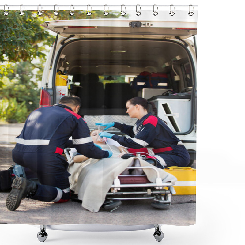 Personality  Paramedic Putting Oxygen Mask On Patient Shower Curtains