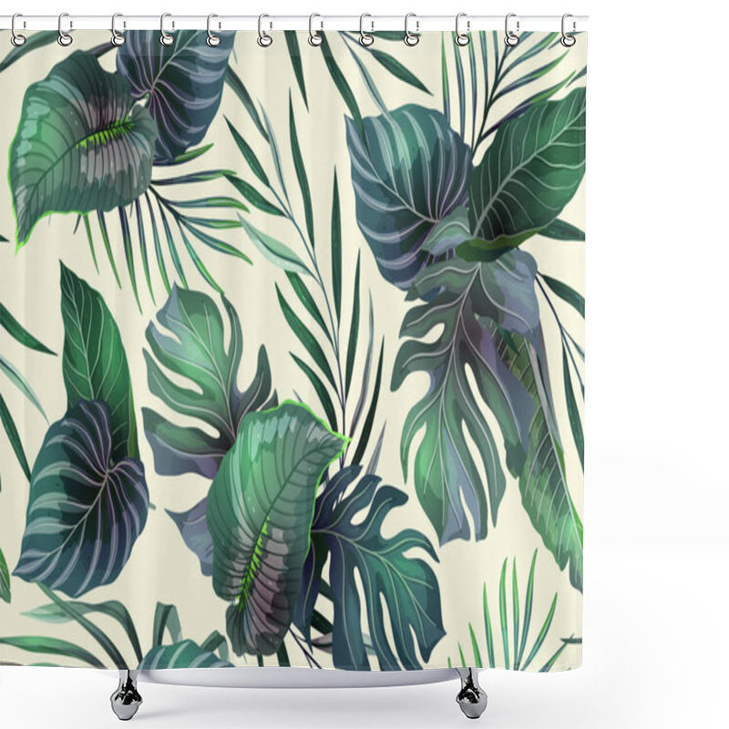 Personality  Seamless Pattern With Exotic Leaves Shower Curtains