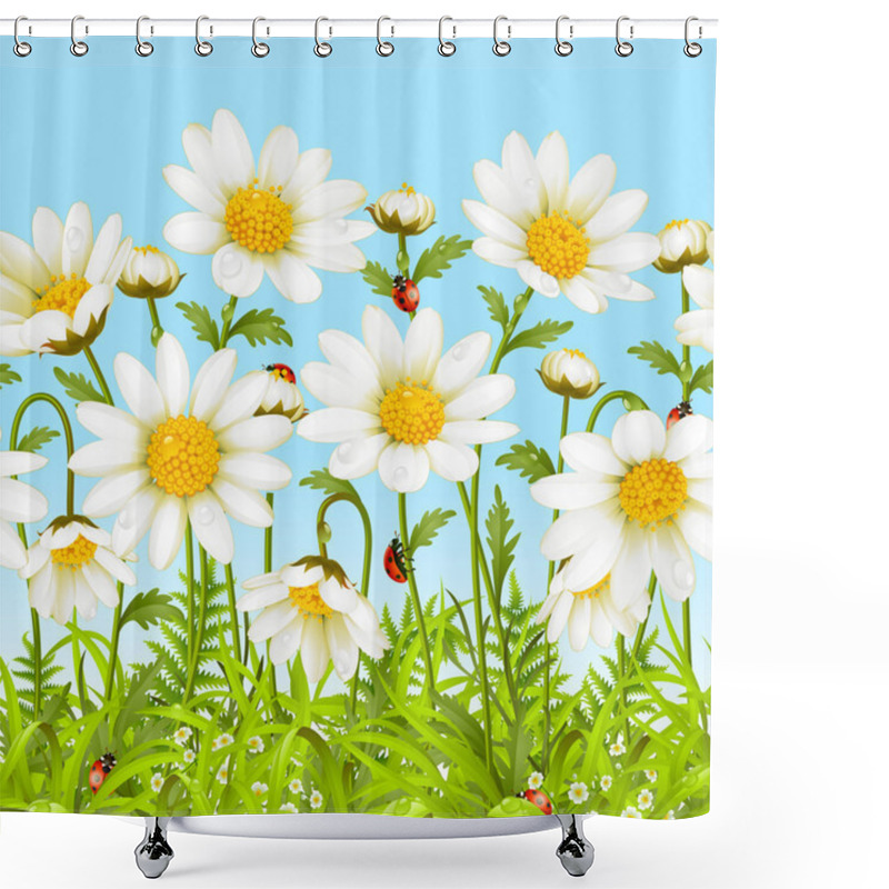 Personality  White Flower And Green Grass Shower Curtains