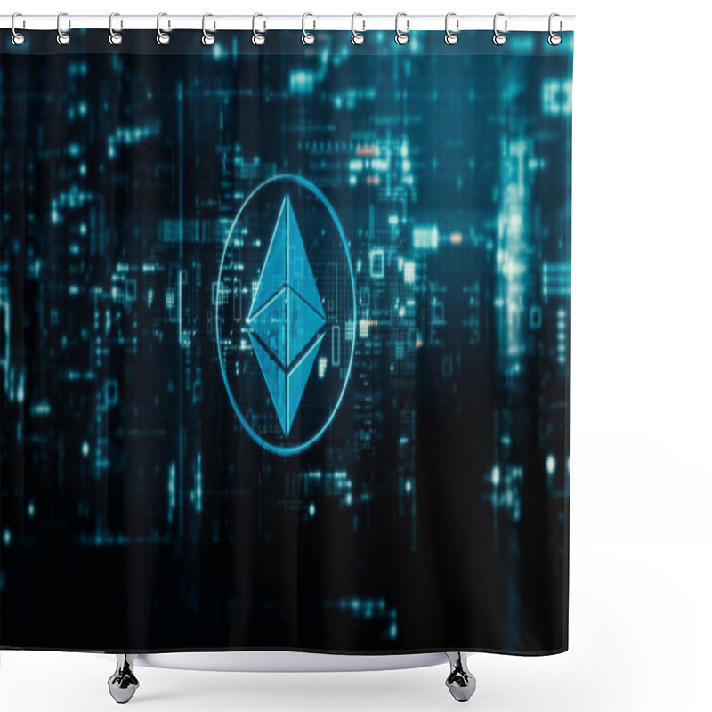 Personality  Futuristic Digital Background Highlighting Advanced Cryptocurrency And Encryption Technology, Featuring Blockchain Networks And Secure Cryptographic Systems : Ethereum Shower Curtains