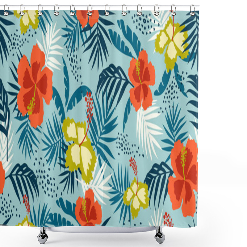 Personality  Tropical Flower Pattern Seamless, Silhouette Of Blooming, Hand Drawn Botanical, Floral Leaf For Spring And Summer Time, Natural Ornaments For Textile, Fabric, Wallpaper, Background Design. Shower Curtains