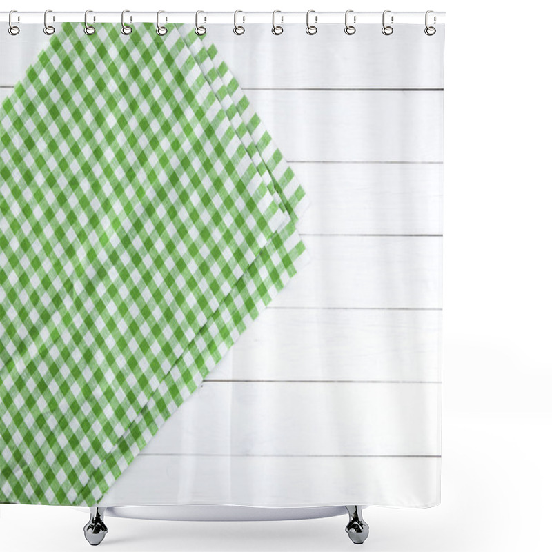 Personality  Green Tablecloth On White Wood Table Shower Curtains