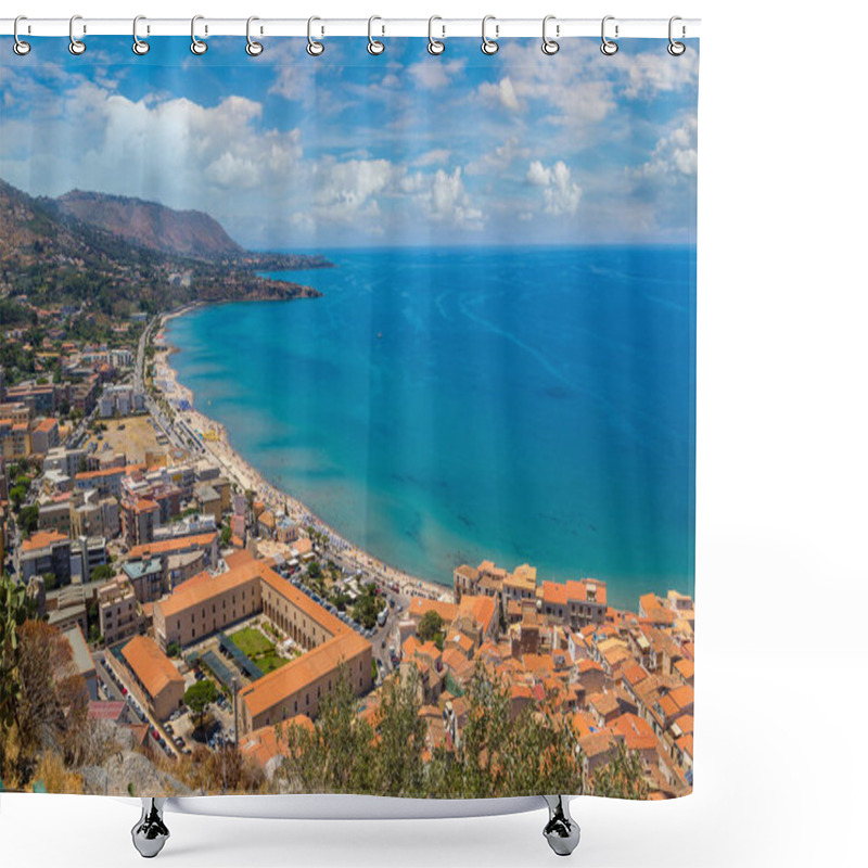 Personality  Aerial View Of Cefalu City In Sicily Shower Curtains