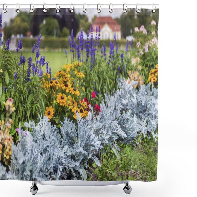 Personality  Front Yard Of House With Beautiful Blooming Flowers .Garden  Shower Curtains