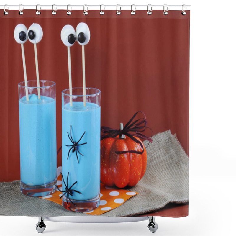 Personality  Halloween Blue Smoothie Drink With Funny Marshmallow Eyes Shower Curtains