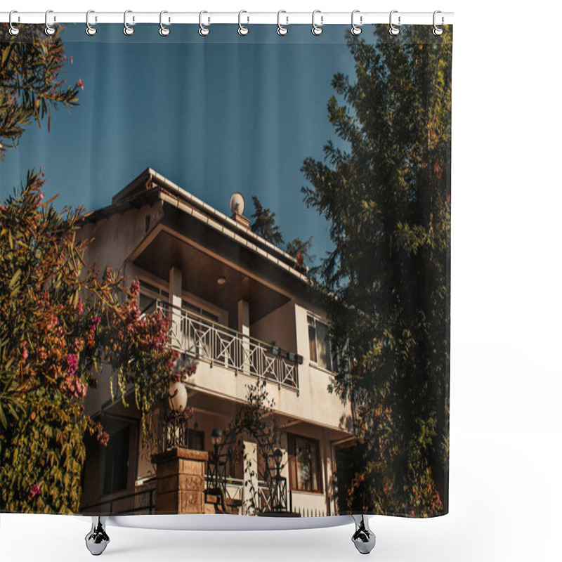 Personality  Two-storied Villa Near Green Trees Shower Curtains