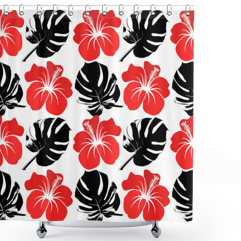 Personality  Vector Seamless Pattern With Silhouette Of Tropical Leafs Shower Curtains