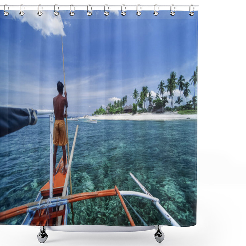 Personality  PHILIPPINES, Balicasag Island (Bohol), Fisherman On His Banca (local Wooden Fishing Boat) - FILM SCAN Shower Curtains