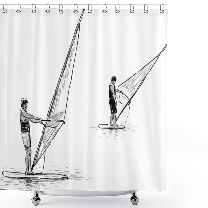 Personality  Sketch Of  Windsurfers Shower Curtains