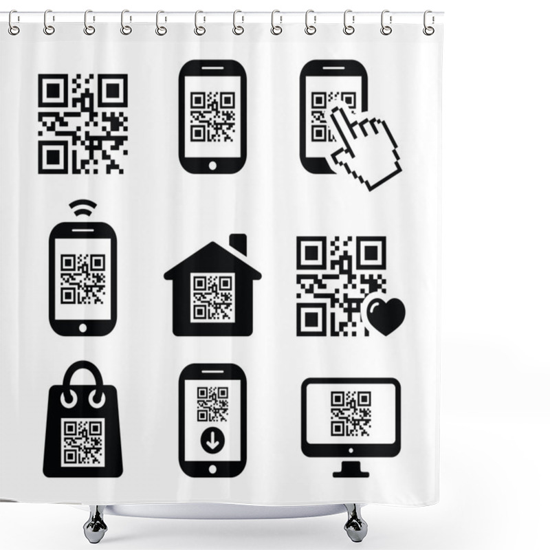 Personality  QR Code On Mobile Or Cell Phone Icons Set Shower Curtains