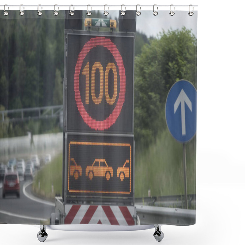 Personality  A Traffic Congestion Warning Road Sign Standing On The Street Shower Curtains