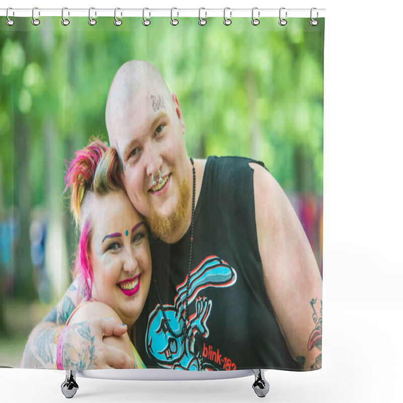 Personality  Loving Couple At The Wild Goose Festival Shower Curtains