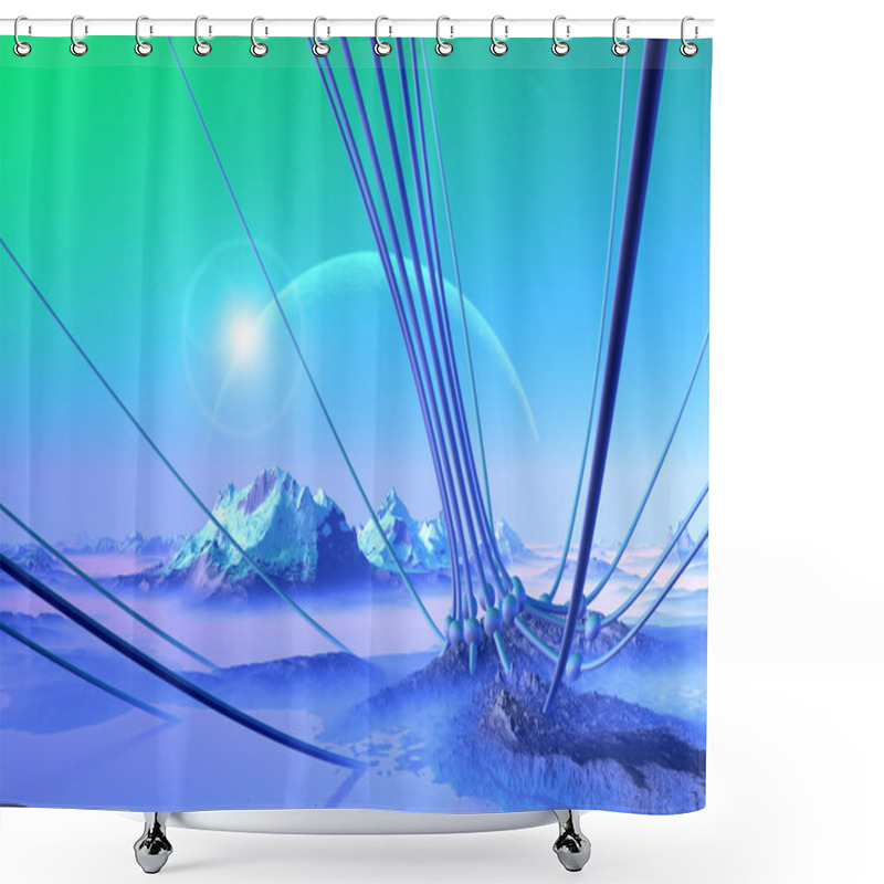 Personality  Alien Planet - 3D Rendered Computer Artwork Shower Curtains