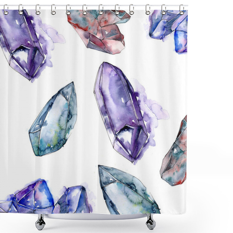 Personality  Blue Diamond Rock Jewelry Mineral. Geometric Quartz Polygon Crystal Stone Mosaic Shape Amethyst Gem. Seamless Background Pattern. Fabric Wallpaper Print Texture. Shower Curtains