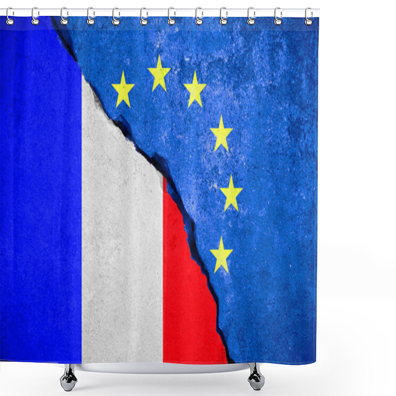 Personality  Frexit Blue European Union EU Flag On Broken Wall And Half France Flag,exit Concept Shower Curtains