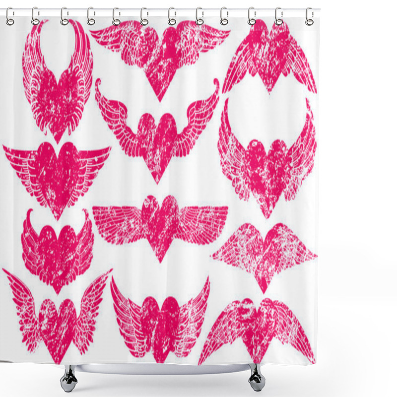 Personality  Grunge Hearts With Wings Shower Curtains