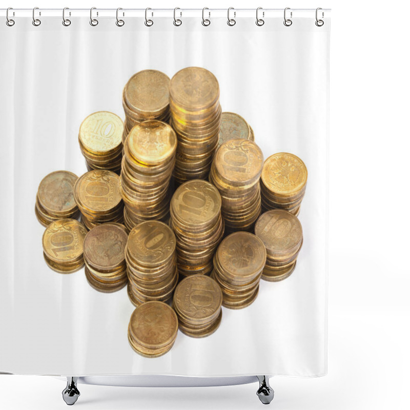 Personality  Stack Of Golden Coins From Top Shower Curtains