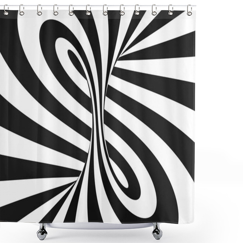 Personality  Black And White Spiral Tunnel. Striped Twisted Hypnotic Optical Illusion. Abstract Background. Shower Curtains