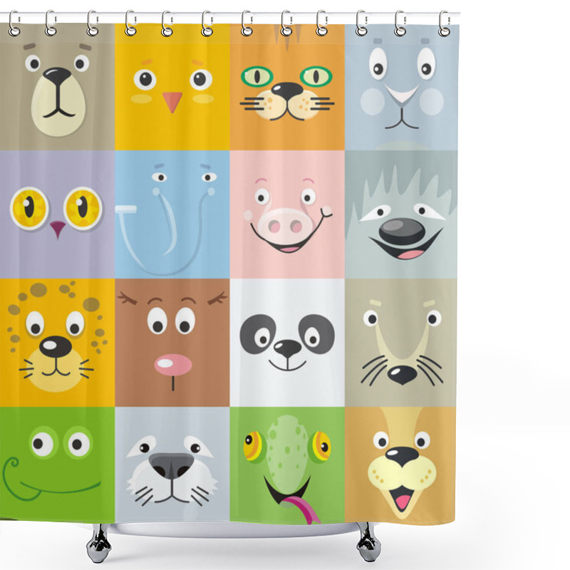 Personality  Set Of Animal Faces Flat Style Vector Illustration Shower Curtains