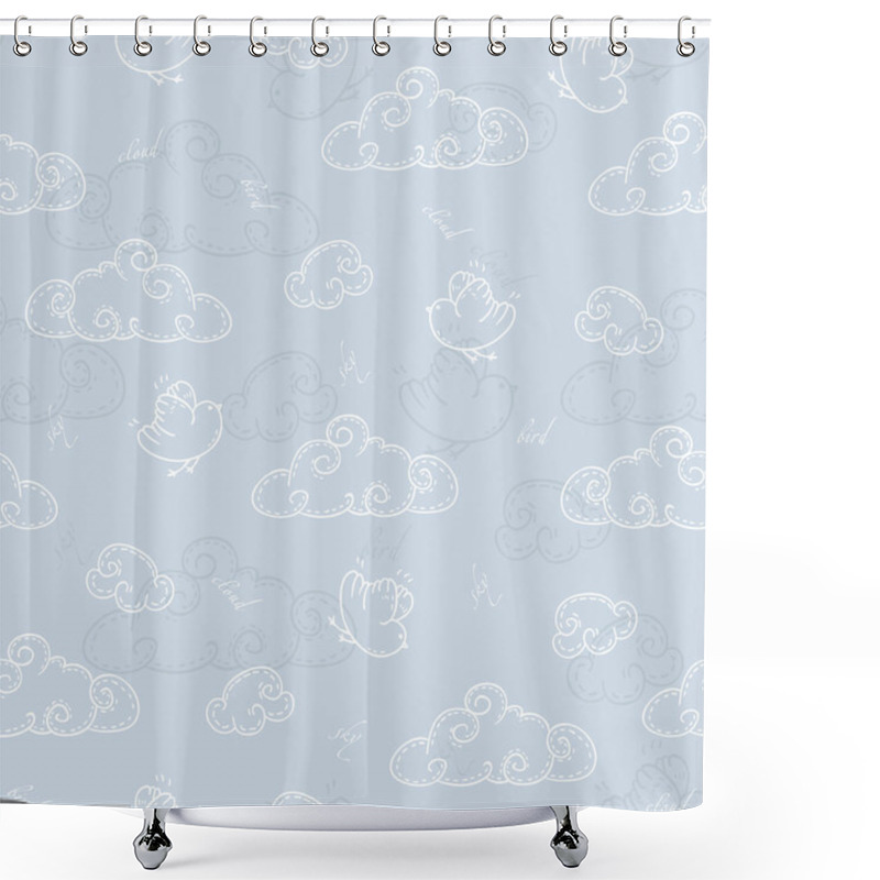 Personality  Cute Doodle Seamless Background With Clouds And Birds. Hand Drawn Vector Illustration. Shower Curtains