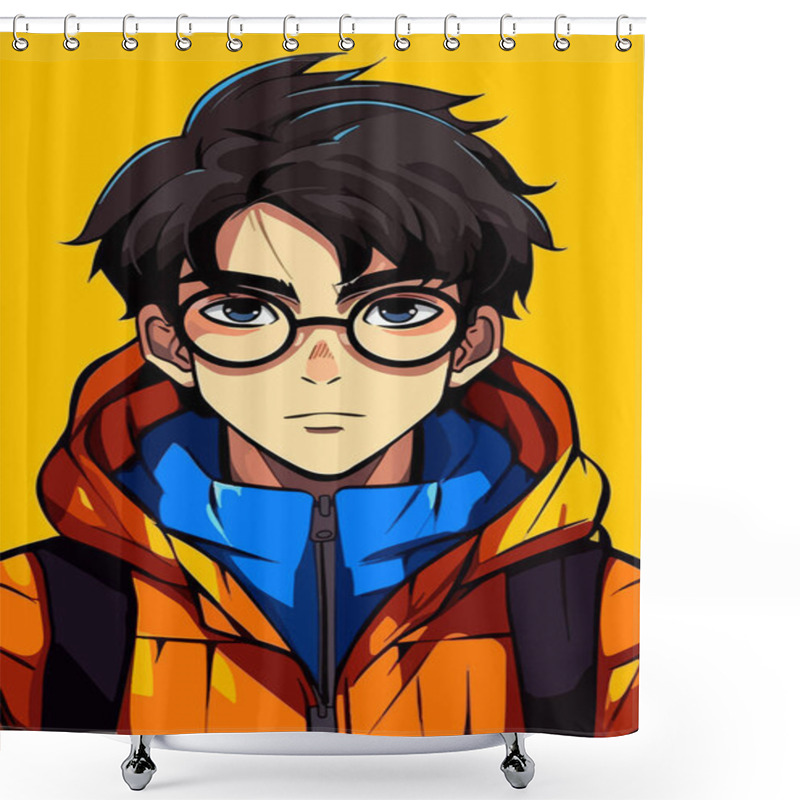 Personality  Young Man Anime Style Character Vector Illustration Design. Manga Anime Boy Black Hair Faces Cartoon . Face Young Man Anime Style Character Vector Illustration Design. Boy Anime Male Manga Cartoon Shower Curtains