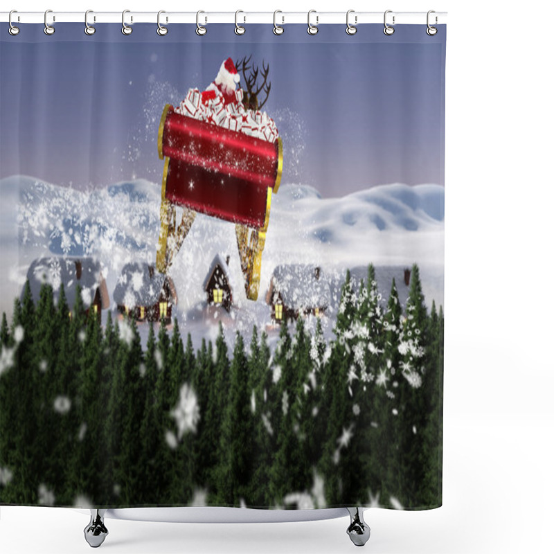 Personality  Composite Image Of Santa Flying His Sleigh Shower Curtains