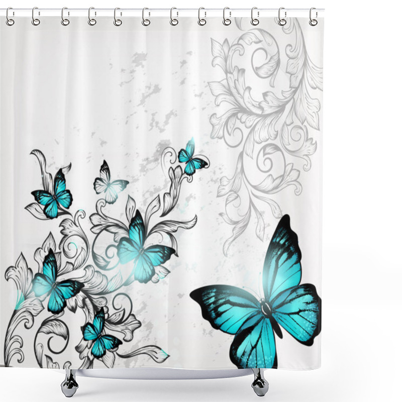 Personality  Elegant Background With Butterflies And Ornament Shower Curtains