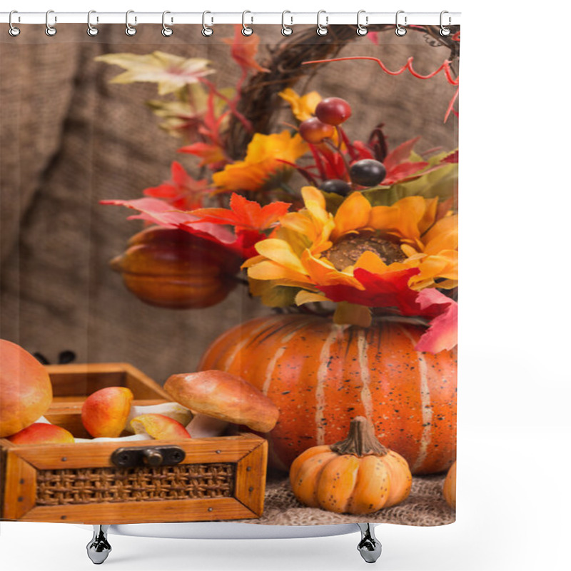 Personality  Still Life Autumn Harvest, Pumpkins And Mushrooms Shower Curtains