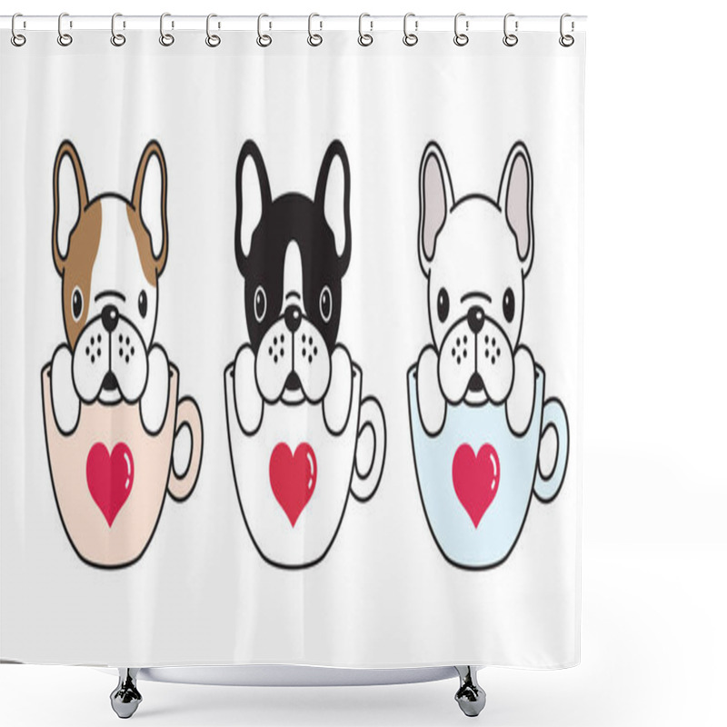 Personality  Dog Vector French Bulldog Heart Valentine Cartoon Illustration Dog Bone Coffee Cup Shower Curtains