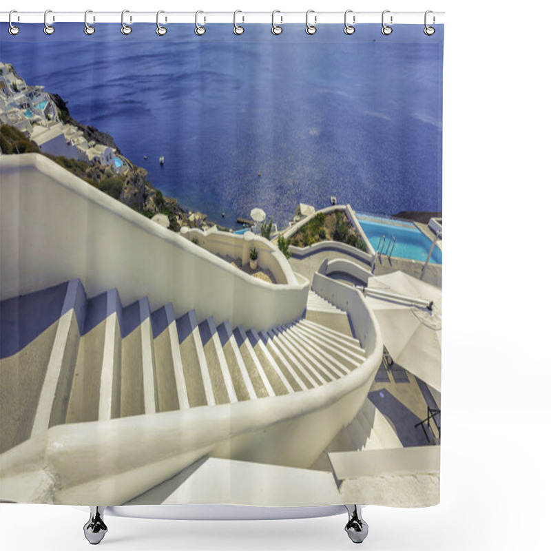 Personality  Stairs To The Aegan Sea, Santorini Island -Greece Shower Curtains